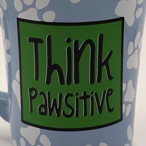 Think Pawsitive Dog Paw Print Mug Bark Less Wag More Blue Green Coffee Cup
